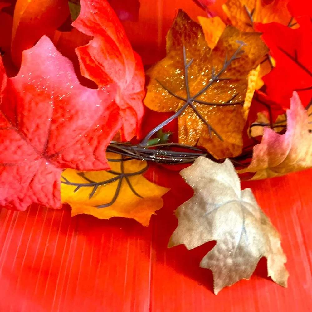 64” Vintage Maple Glitter/Sparkle Garland w/ Pumpkins Cranberries & Gourds